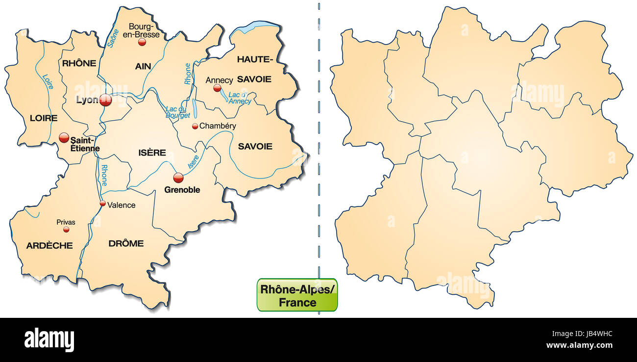 Rhône-Alpes in Frankreich als Inselkarte Mit Grenzen in Pastellorange. Sterben Sie Karte Kann Sofort Für Ihr Vorhaben Eingesetzt Werden. Stockfoto