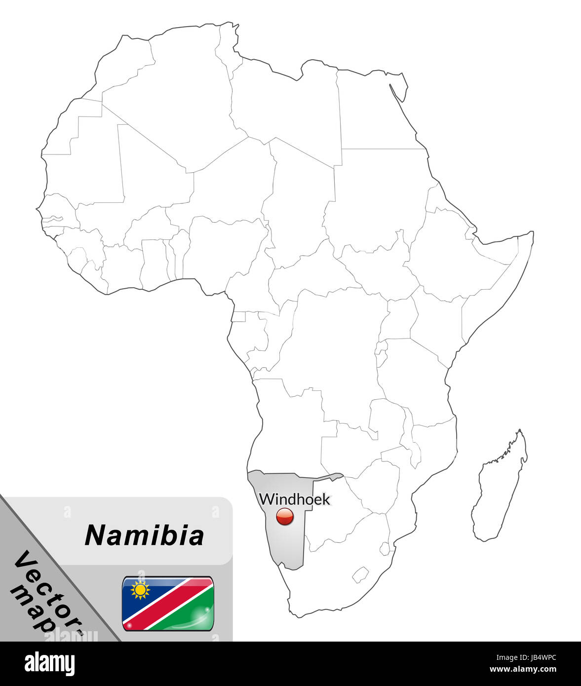 Namibia in Afrika als Inselkarte in Grau. Durch Die Ansprechende Gestaltung Fügt Sich Die Karte Perfekt in Ihr Vorhaben Ein. Stockfoto