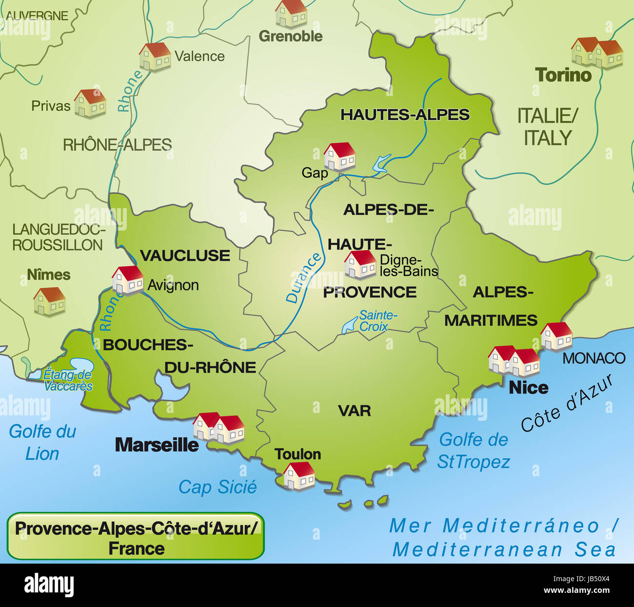 ´ Provence-Alpes-Côte d ' Azur in Frankreich als Umgebungskarte Mit Grenzen. Diese Karte ist 