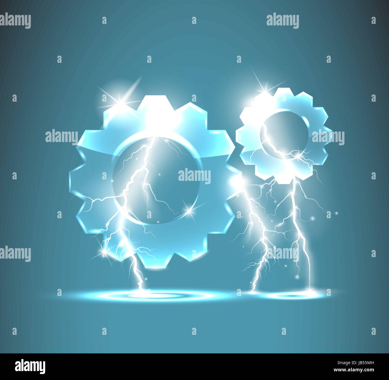 Glas-Zahnrad-Symbol mit realistischen Blitze Stock Vektor