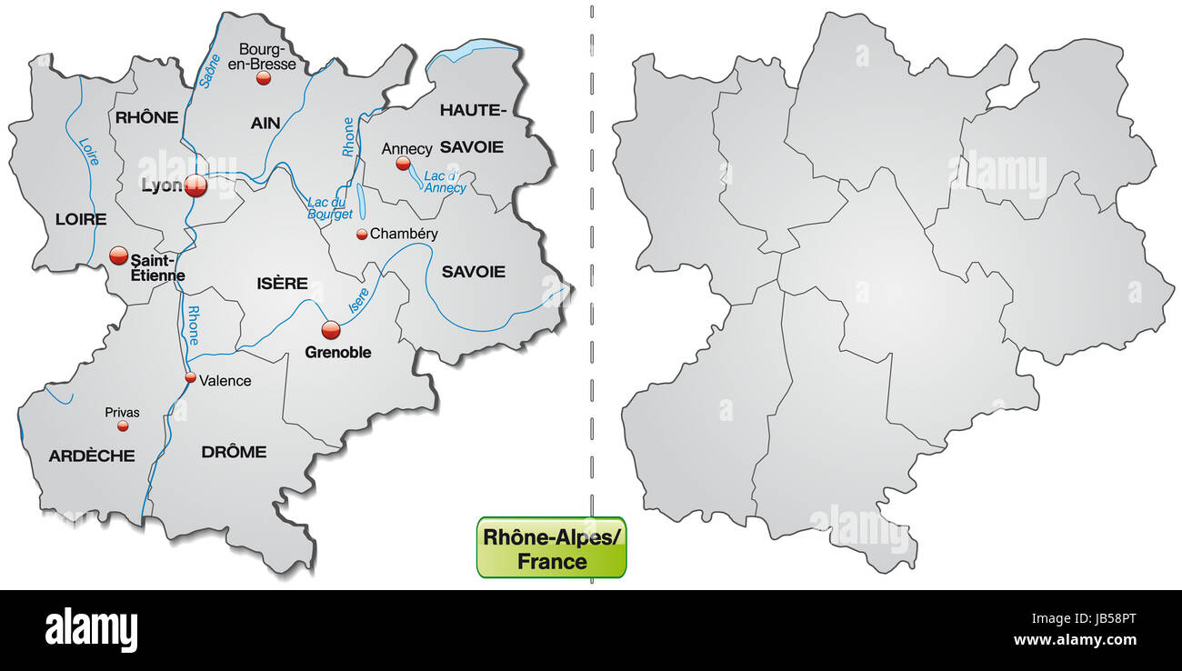 Rhône-Alpes in Frankreich als Inselkarte Mit Grenzen in Grau. Sterben Sie Karte Kann Sofort Für Ihr Vorhaben Eingesetzt Werden. Stockfoto