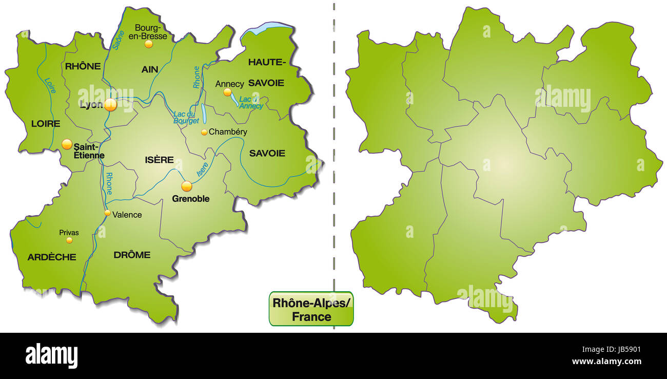 Rhône-Alpes in Frankreich als Inselkarte Mit Grenzen in Grün. Sterben Sie Karte Kann Sofort Für Ihr Vorhaben Eingesetzt Werden. Stockfoto