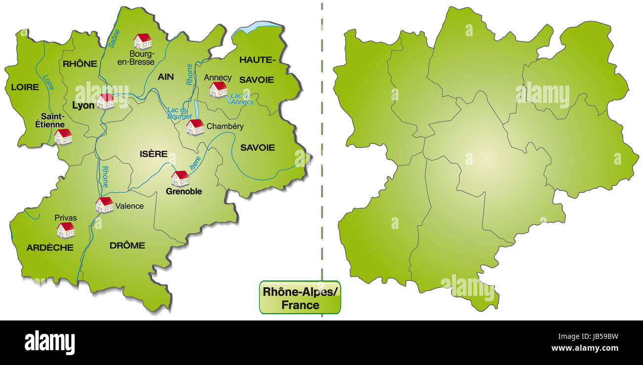 Rhône-Alpes in Frankreich als Inselkarte Mit Grenzen Diese Karte ist Besonders gut Geeignet Für Den Einsatz Im Internet. Sterben Sie Karte Kann Sofort Für Ihr Vorhaben Eingesetzt Werden. Stockfoto