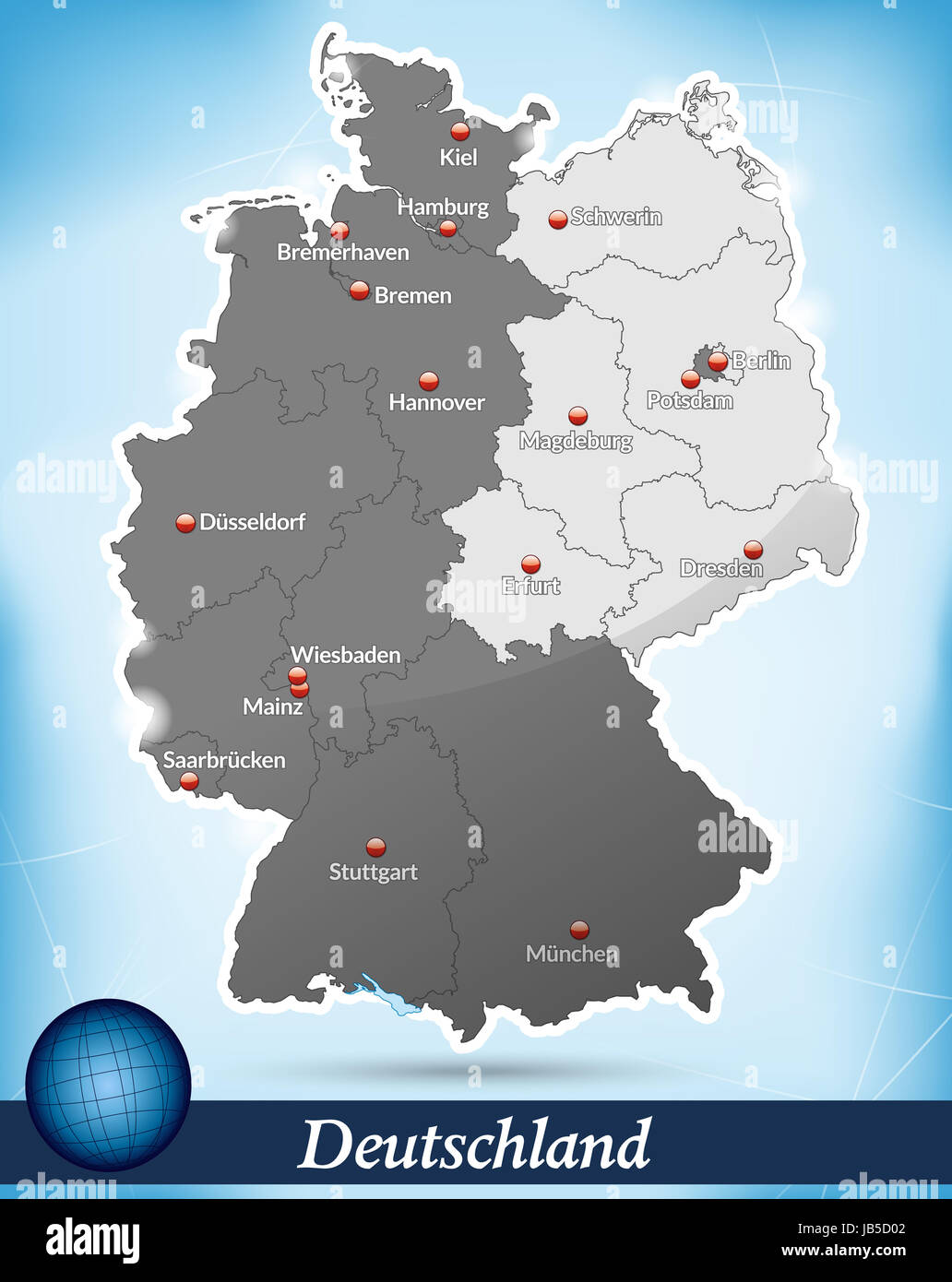 Deutschland Mit Unterteilung Ost/West als Inselkarte in Blau. Sterben Sie  Karte Kann Sofort Für Ihr Vorhaben Eingesetzt Werden Stockfotografie - Alamy