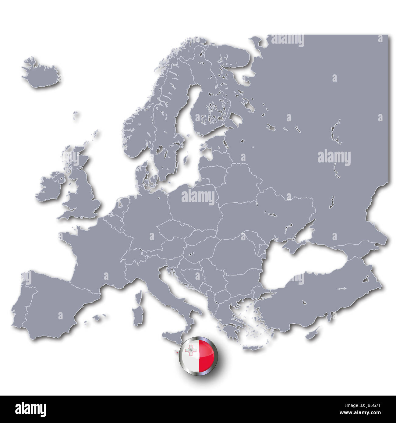 Karte von Europa mit Malta Stockfoto