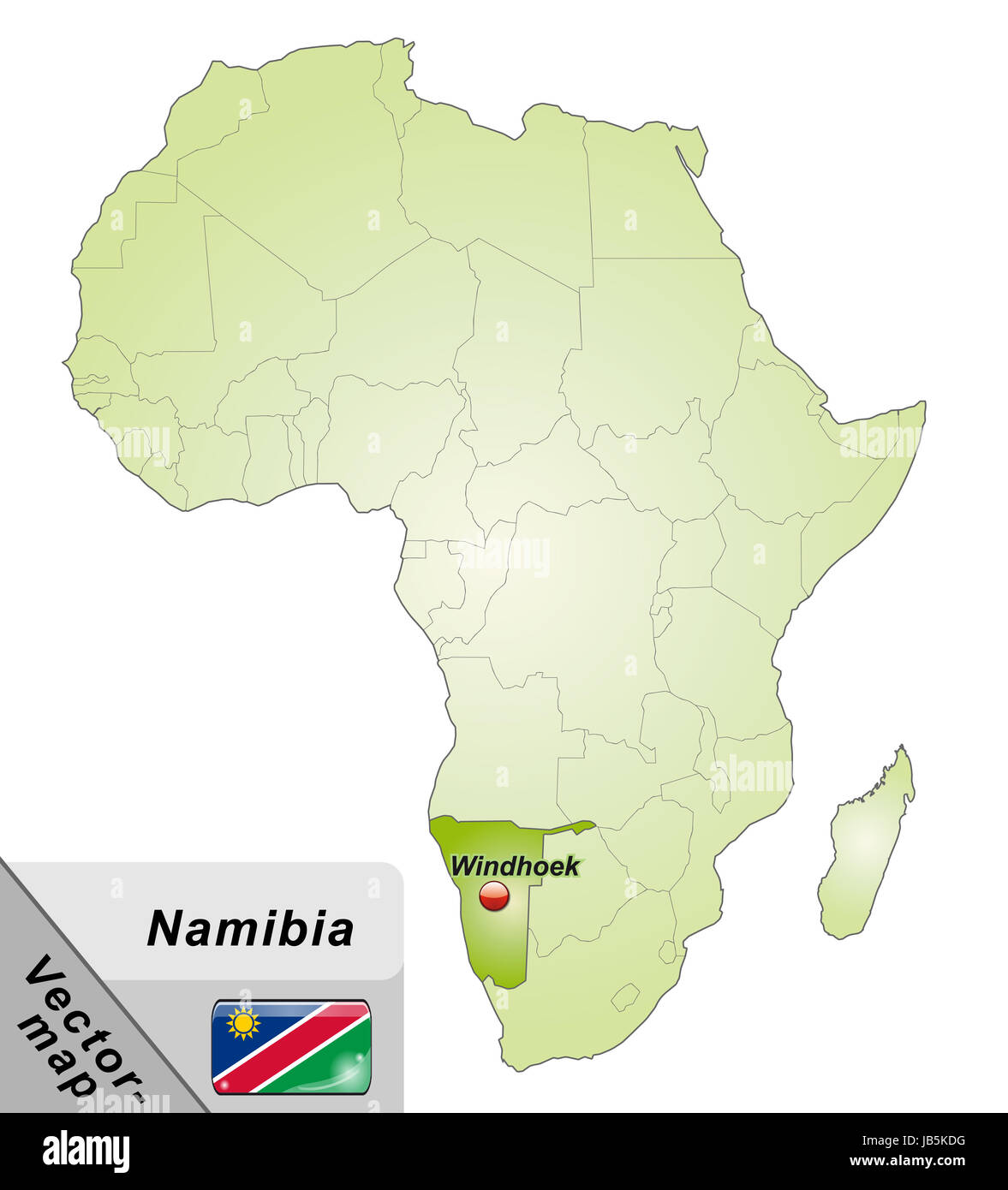 Namibia in Afrika als Inselkarte in Grün. Durch Die Ansprechende Gestaltung Fügt Sich Die Karte Perfekt in Ihr Vorhaben Ein. Stockfoto