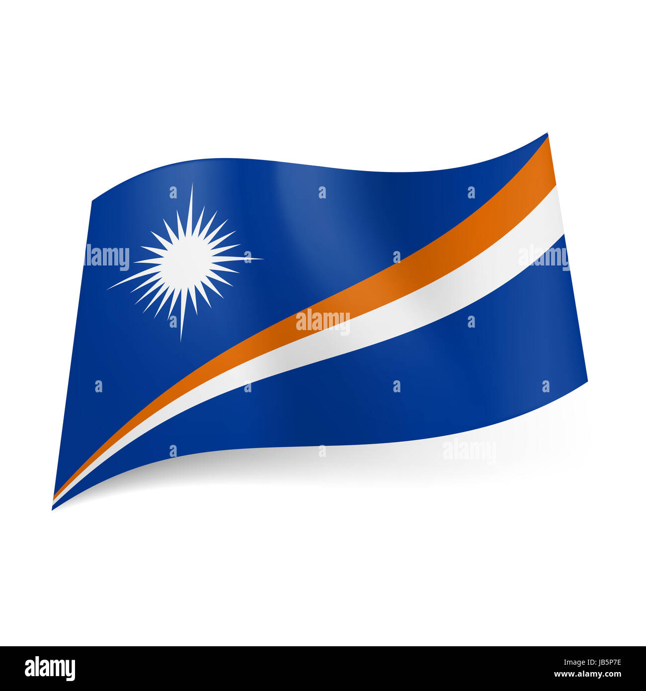 Die Nationalflagge Der Marshall Inseln Steigende Orangenen Und Blauen Diagonalen Streifen Mit Weissen Stern Uber Ihnen Auf Blauem Hintergrund Stockfotografie Alamy