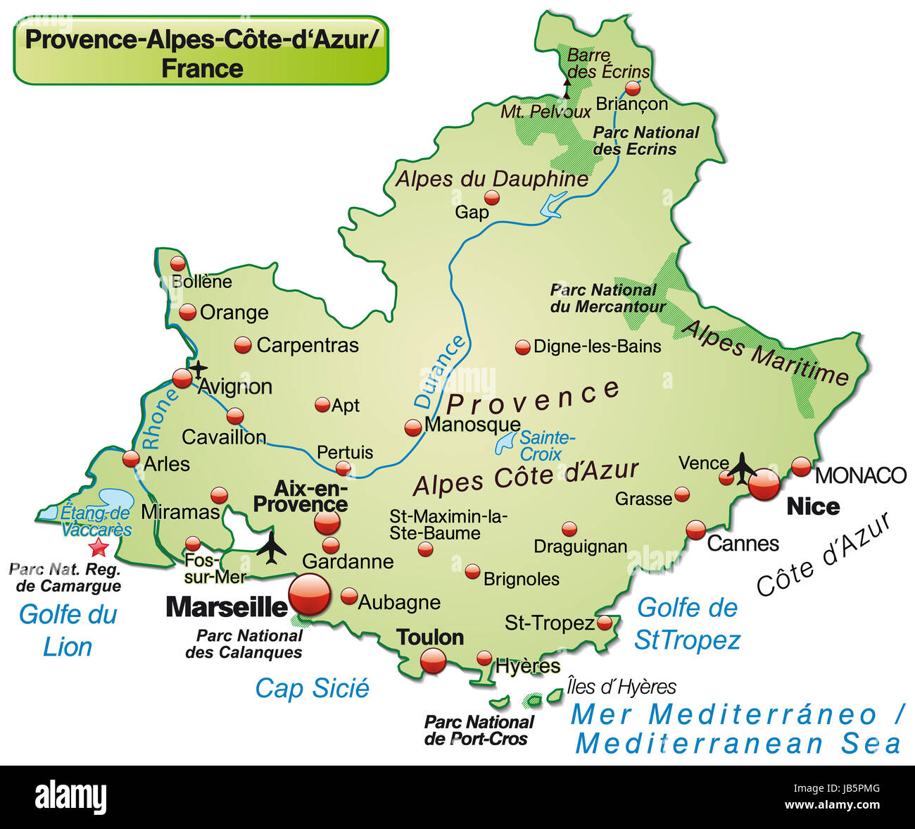 ´ Provence-Alpes-Côte d ' Azur in Frankreich als Inselkarte Mit Allen Wichtigen Topografischen Informationen in Pastellgrün. Sterben Sie Karte Kann Sofort Für Ihr Vorhaben Eingesetzt Werden. Stockfoto