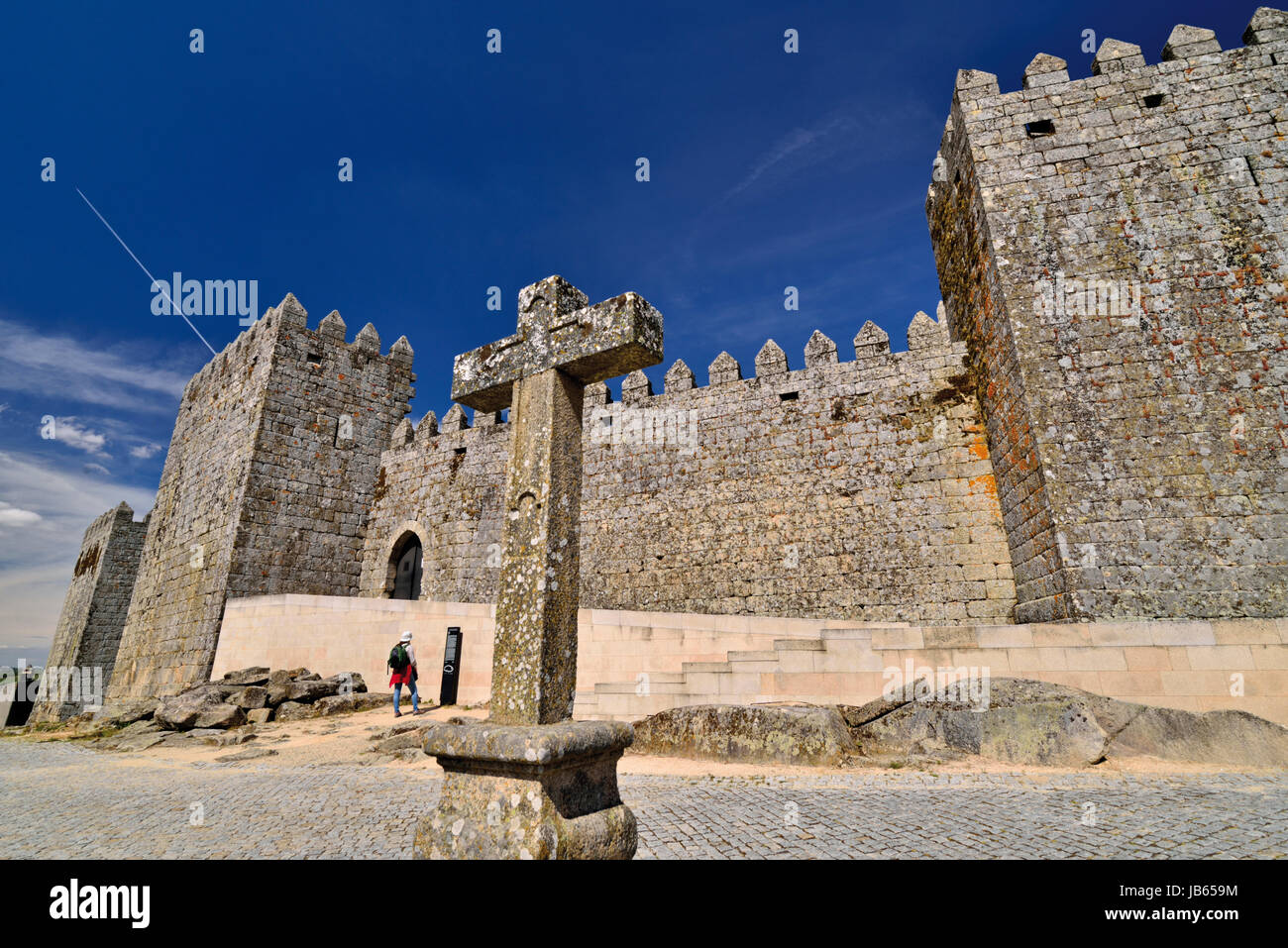 Portugal: Außenansicht des 11. Jahrhundert Schloss der historischen Dorf Trancoso Stockfoto