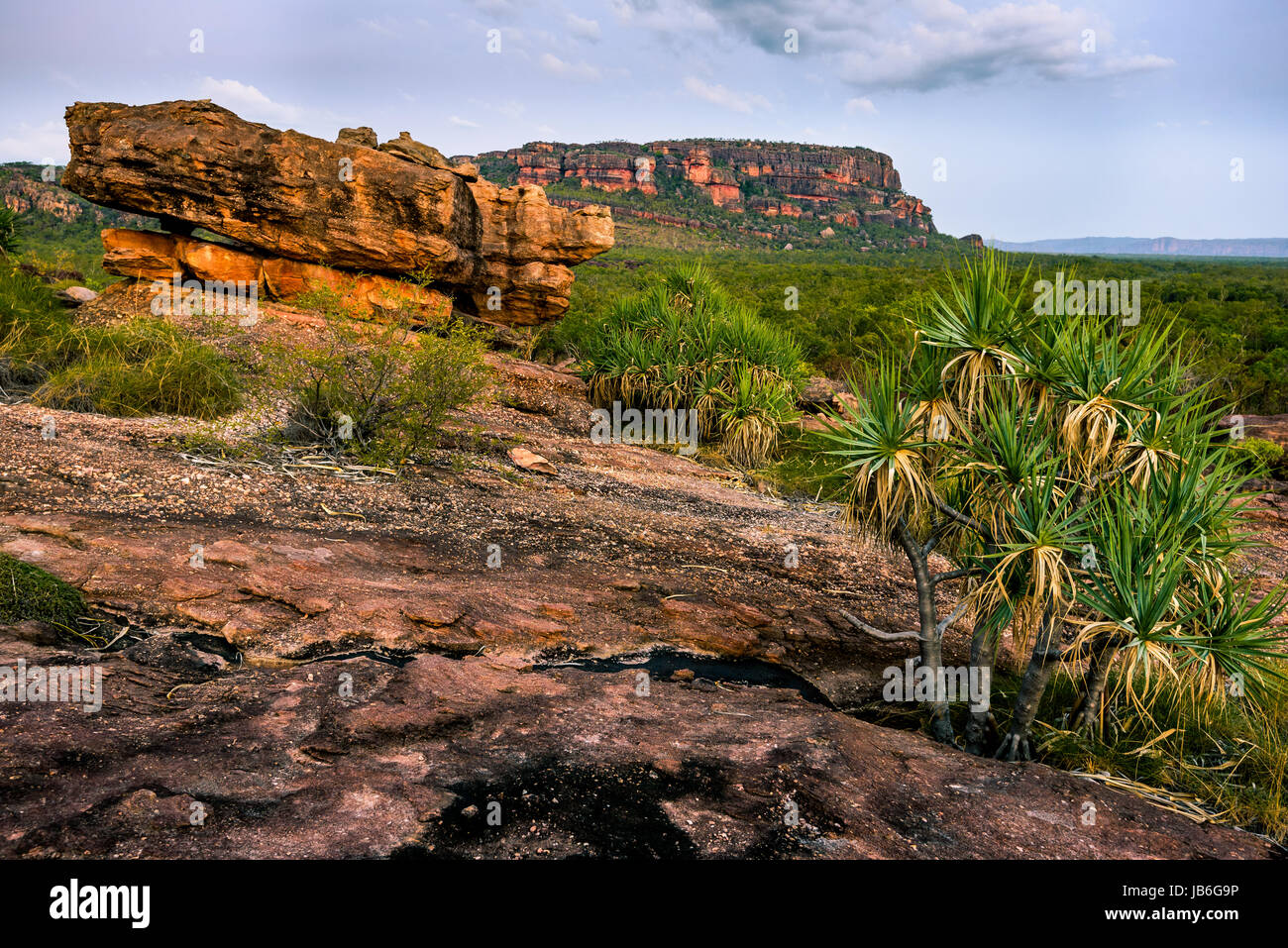 Blick vom Nawurlandja auf Nourlangie (Burrunggui) Berg. Kakadu-Nationalpark, Northern Territory Stockfoto