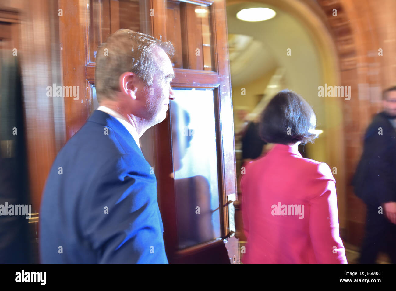 Westminster, London, UK. 9. Juni 2017. Liberal Democrats Tim Farron reagiert das Wahlergebnis. Bildnachweis: Matthew Chattle/Alamy Live-Nachrichten Stockfoto