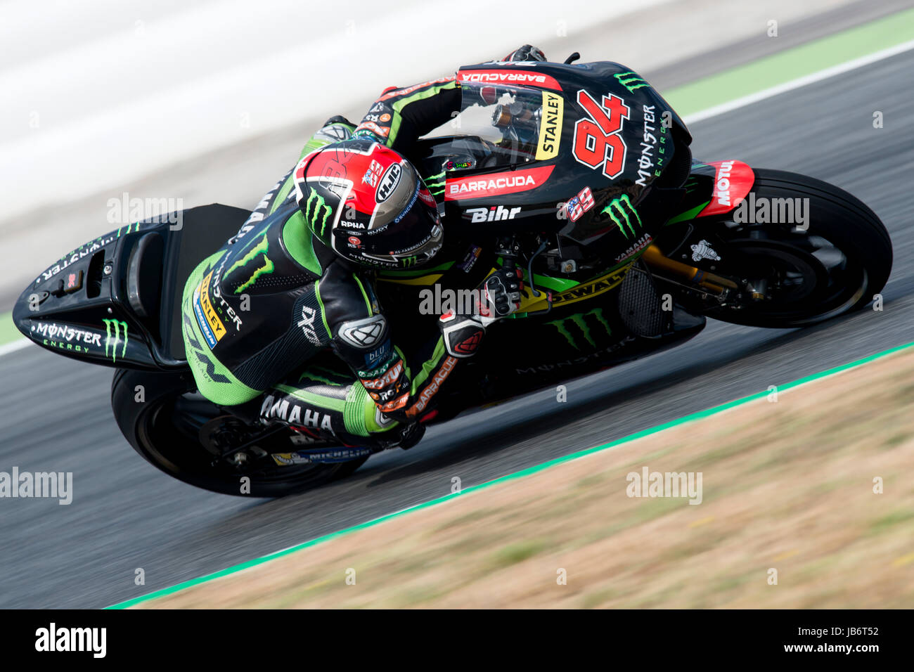 #94 Jonas Folger (deutschen) Monster Yamaha Tech 3 Yamaha während des freien Trainings des Gran Premi Monster Energie de Catalunya, Schaltung von Montmelo. Freitag, 9. Juni 2017. Stockfoto