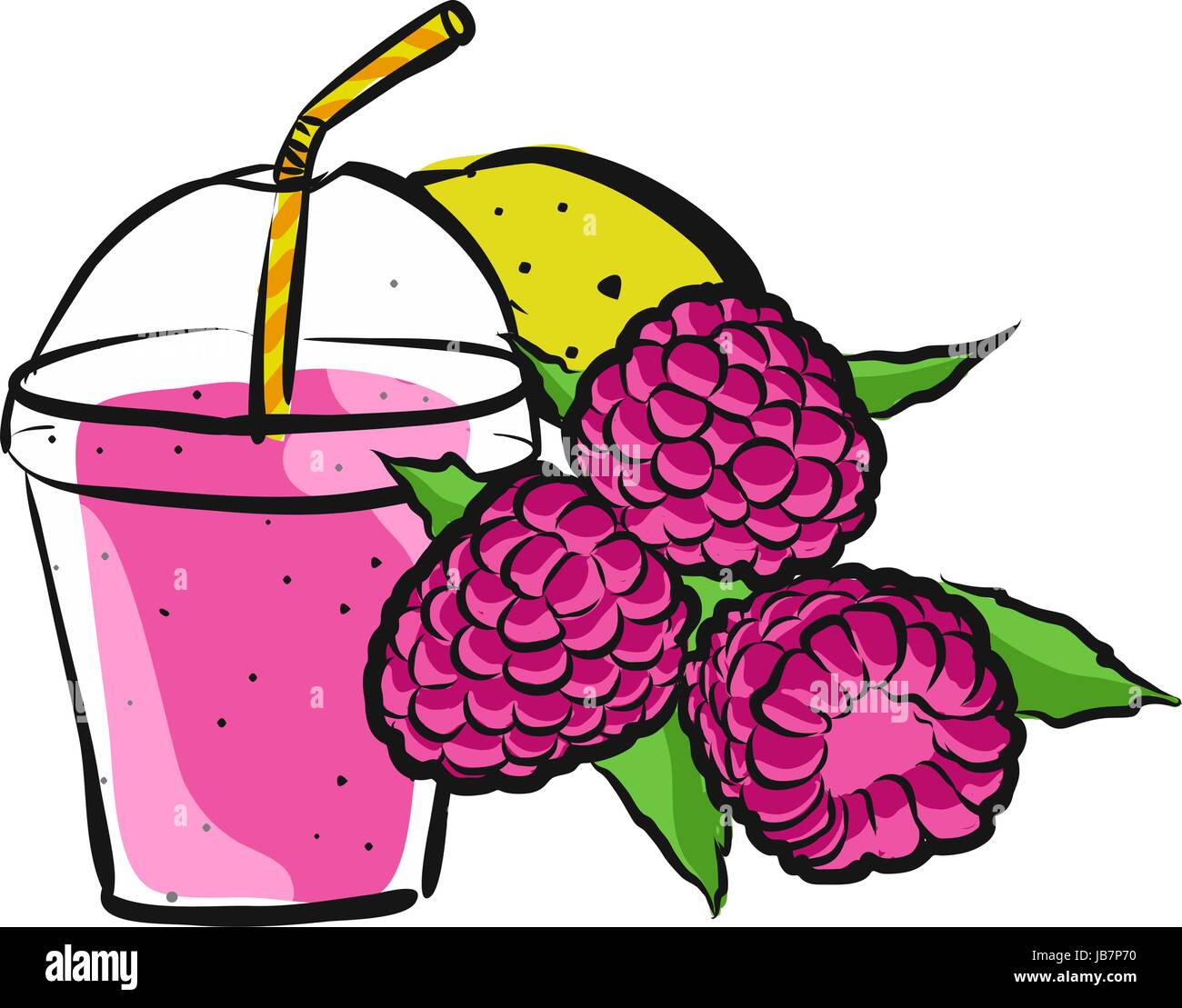 Himbeer Smoothie farbige Grafiken getrennt auf weiße, frische Food Collection handgezeichneten sauber Sommer Skizze Stock Vektor