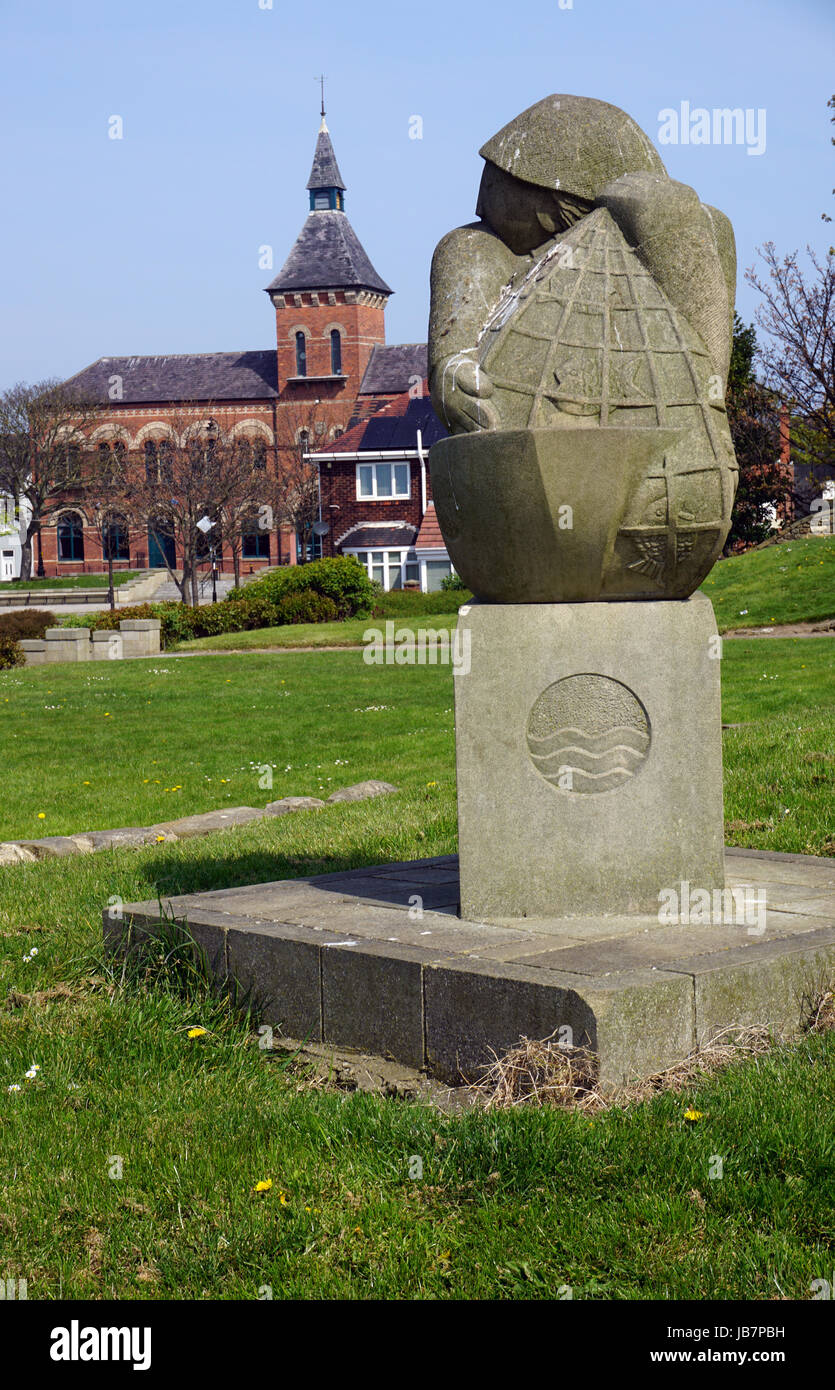 Hartlepool viktorianische Rathaus Gebäude und Stein Fischer Statue Vorgewende Stockfoto