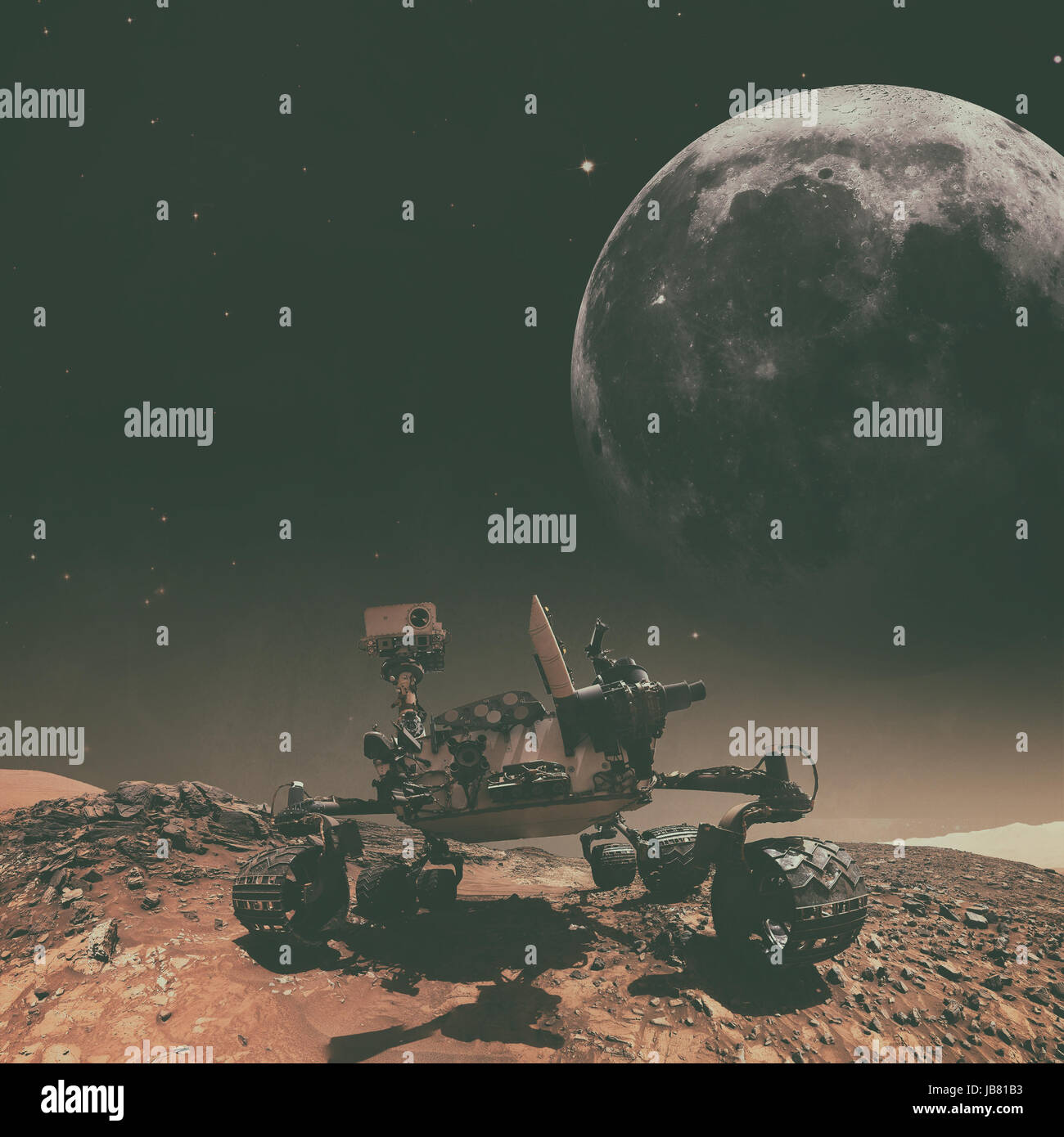 Neugier Rover die Oberfläche des Mars zu erforschen. Elemente des Bildes von der NASA eingerichtet. Stockfoto