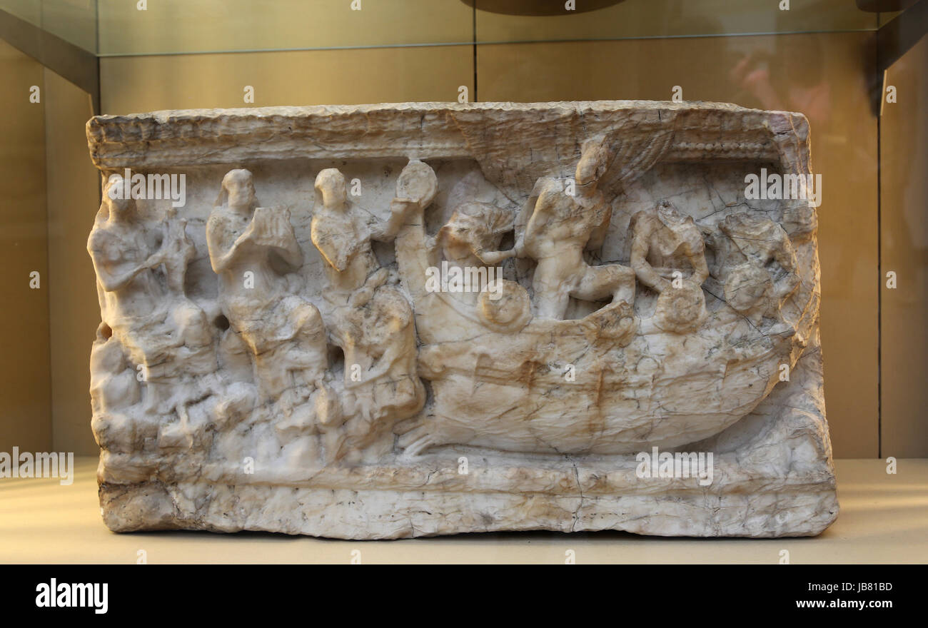 Odysseus und die Sirenen. Relief. Klassische Mythologie. British Museum. London. Vereinigtes Königreich. Stockfoto