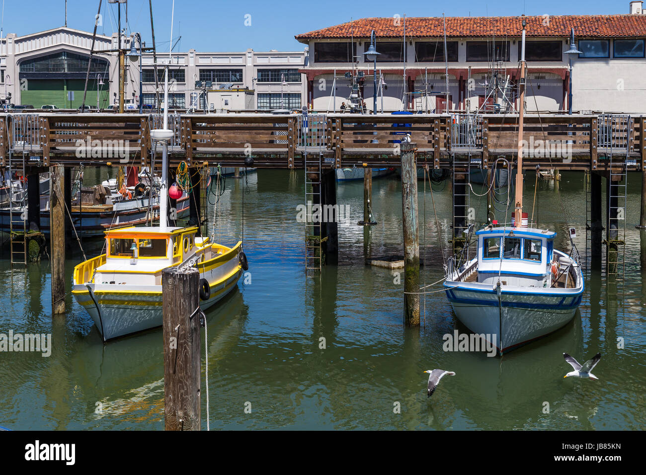 Ein Blick auf eine Seilbahn Wende in Fishermans Wharf Stockfoto