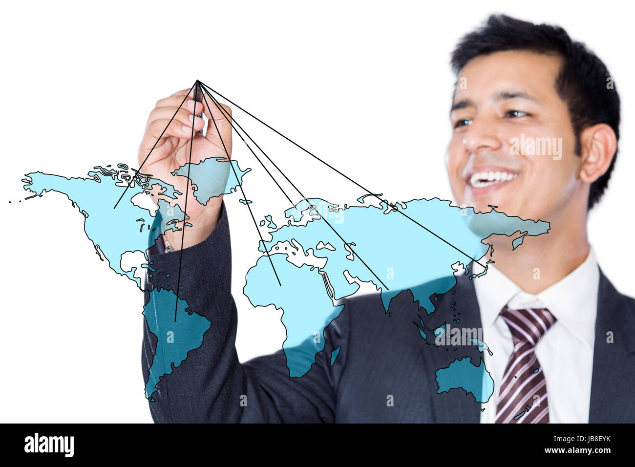 1 Geschäftsmann digitale Weltkarte markieren Stockfoto