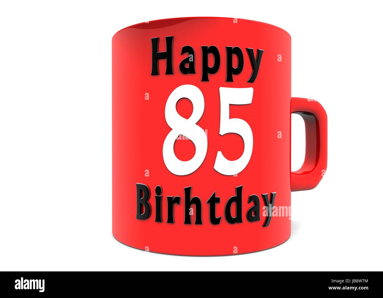 Schriftzug Happy Birthday auf einer großen roten Tasse mit einer weißen großen Zahl Stockfoto Schriftzug Happy Birthday auf einer großen roten Tasse mit einer weißen großen Zahl Stockfoto