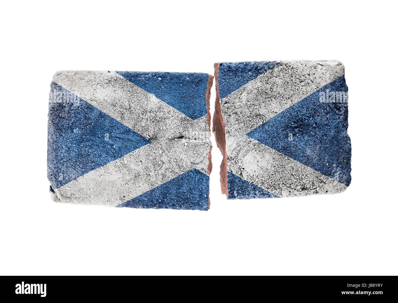 Grobe gebrochene Ziegel, isoliert auf weißem Hintergrund, Flagge von Schottland Stockfoto
