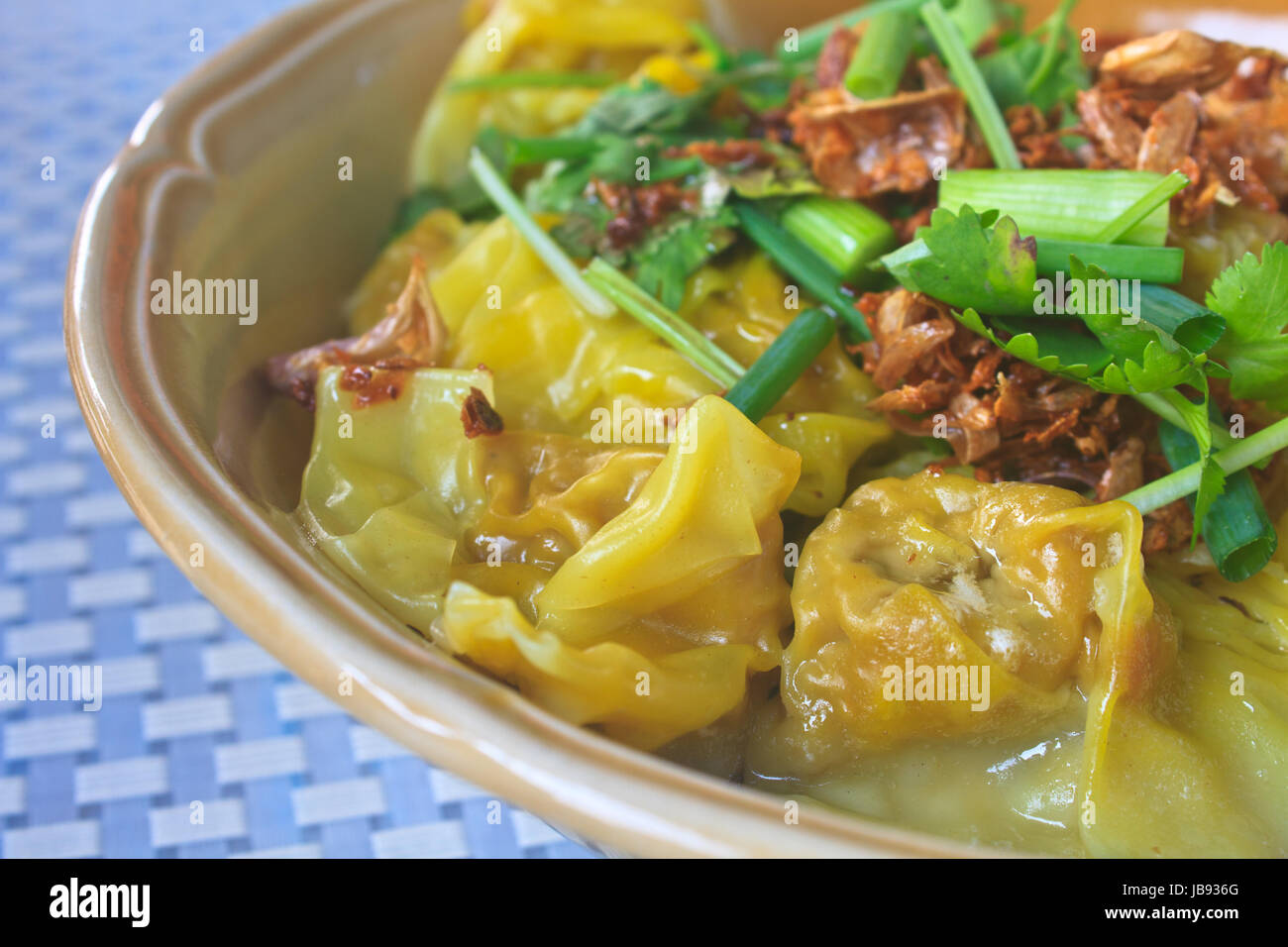 Chinesisches Essen, Wan-Tan und Nudelgerichte für Traditonal Gourmet-Knödel Bild Stockfoto