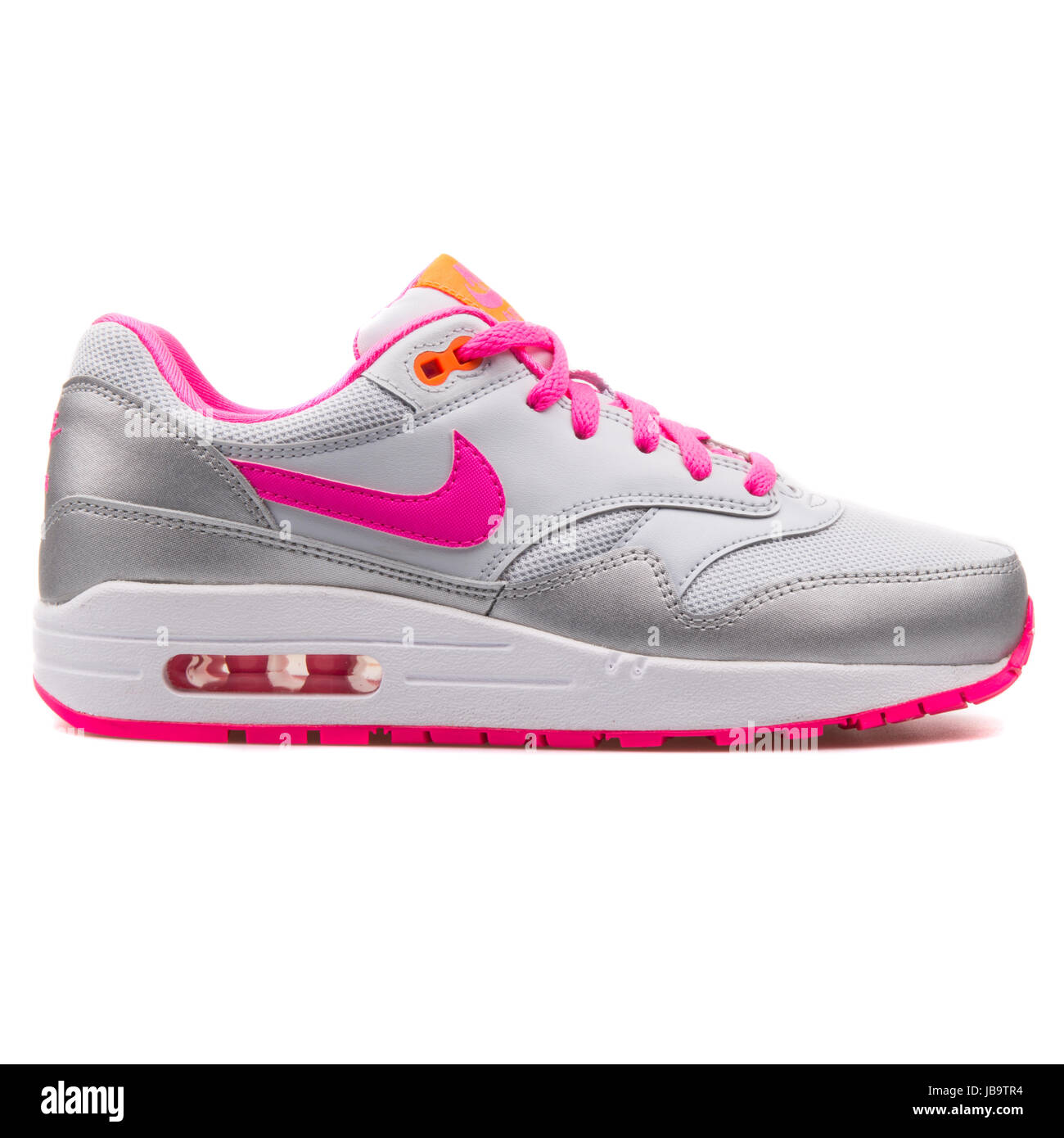 Nike Air Max 1 (GS) Silber und rosa Jugend Sport Sneaker - 653653-005 Stockfoto