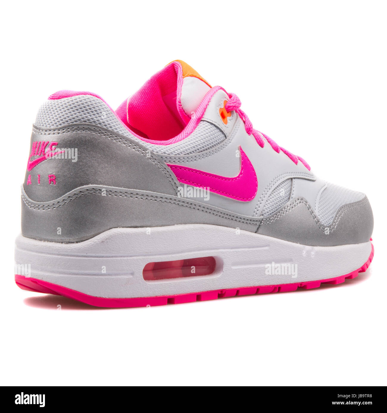 Nike Air Max 1 (GS) Silber und rosa Jugend Sport Sneaker - 653653-005 Stockfoto