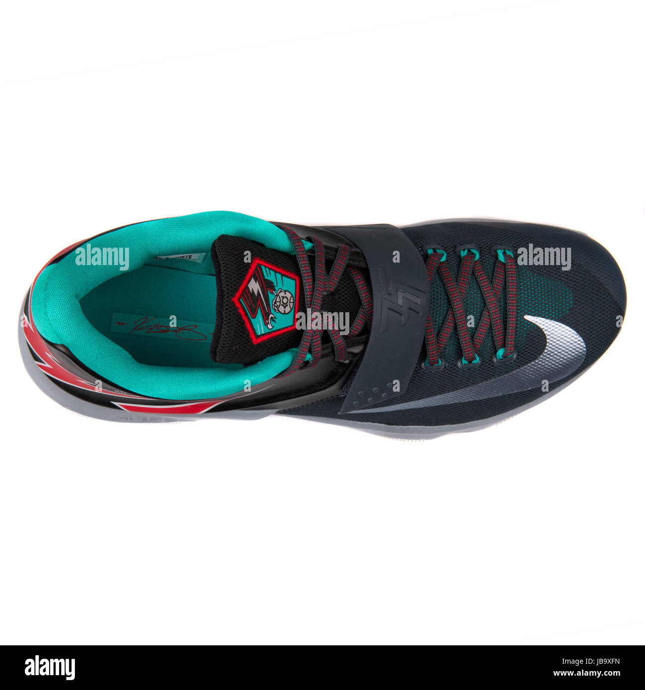 Nike KD VII schwarz, grau, grün und rot Herren Basketball-Schuhe - 653996-005 Stockfoto