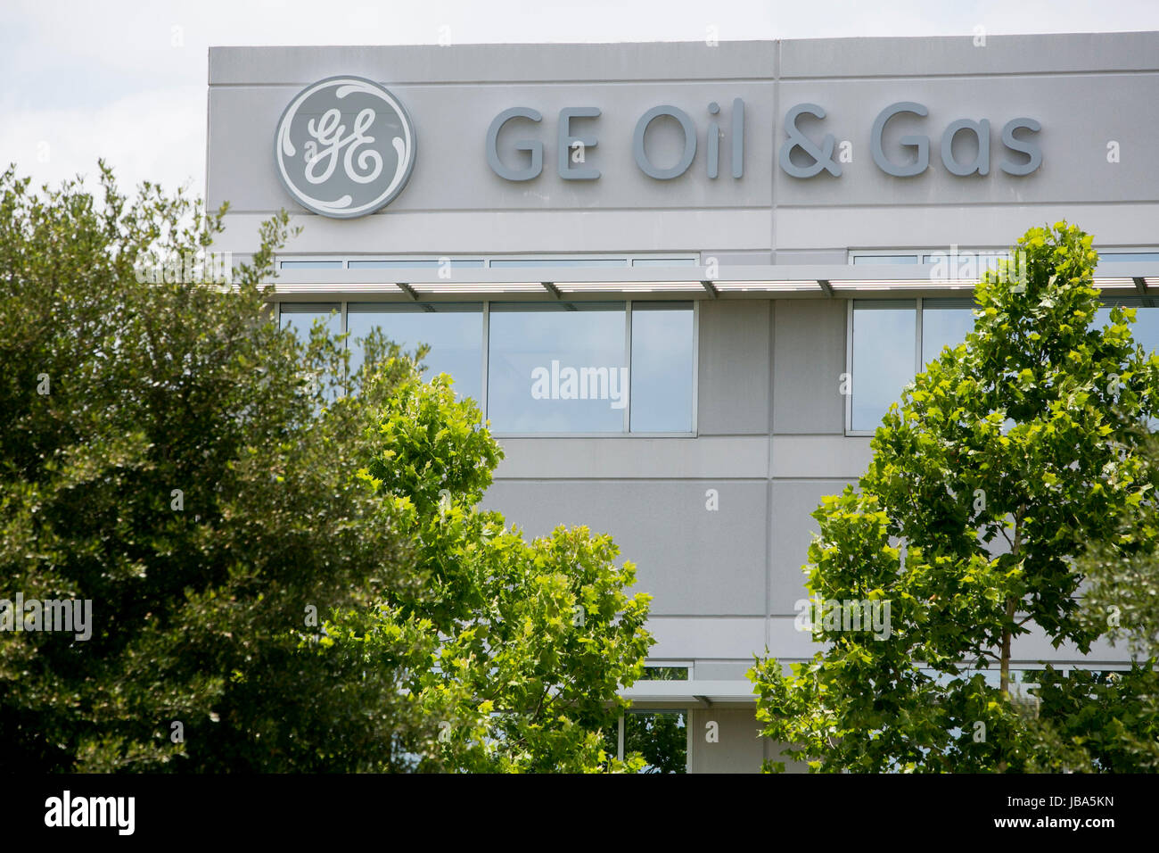 Ein Logo Zeichen außerhalb einer Einrichtung von GE Öl & Gas in Houston, Texas, am 27. Mai 2017 besetzt. Stockfoto