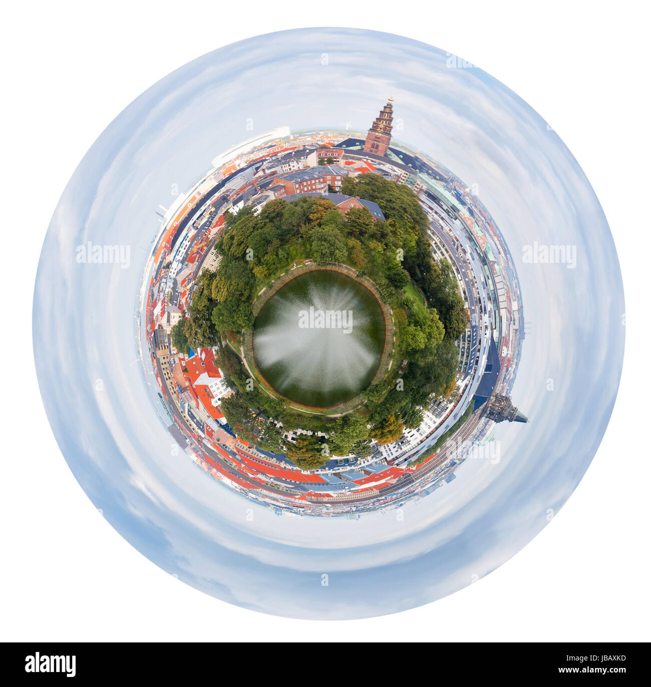 kleine Planeten - sphärische Stadtpanorama von Copenhagen City, Dänemark isoliert auf weißem Hintergrund Stockfoto kleine Planeten - sphärische Stadtpanorama von Copenhagen City, Dänemark isoliert auf weißem Hintergrund Stockfoto