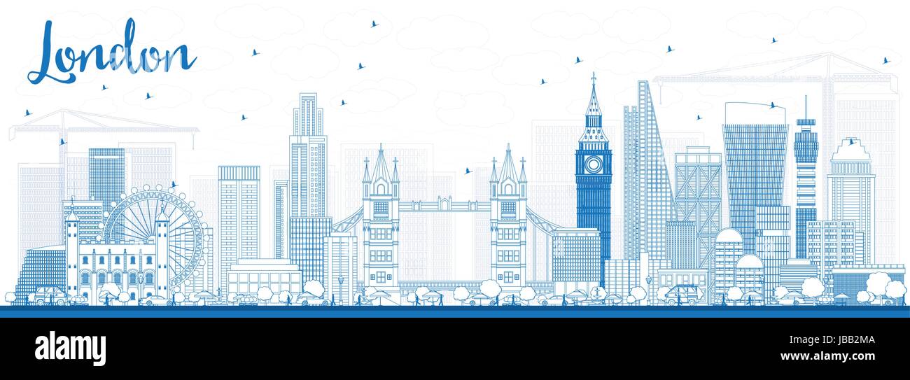 Umrisse London Skyline mit blauen Gebäude. Vector Illustration. Stock Vektor