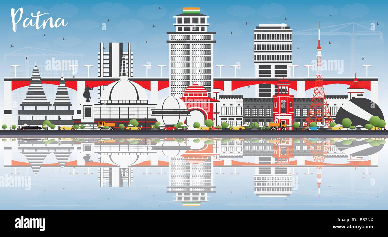 Patna Skyline mit grauen Gebäude, blauer Himmel und Reflexionen. Vector Illustration. Business Travel und Tourismus Konzept mit moderner Architektur. Stock Vektor