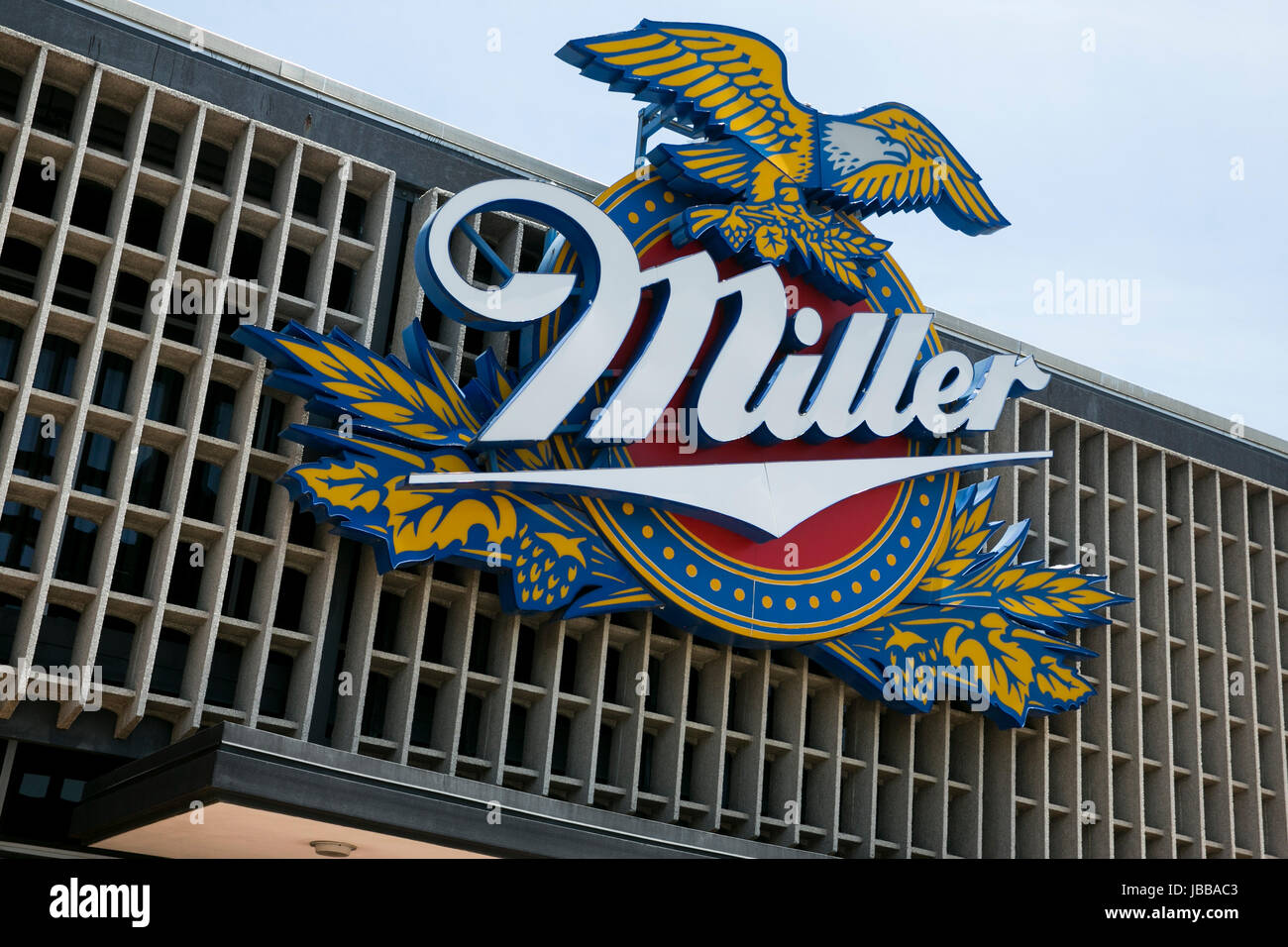 Ein Logo Zeichen außerhalb einer Brauerei Miller Brewing Company in Fort Worth, Texas, am 29. Mai 2017. Stockfoto