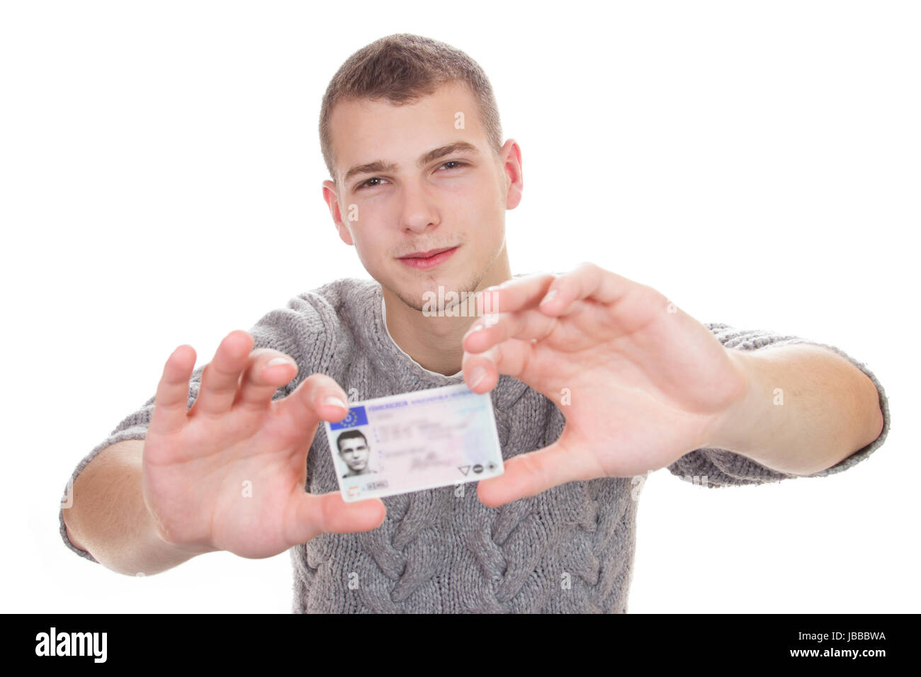 16 bis 18 Jahre alte Junge habe gerade seinen Führerschein Stockfoto