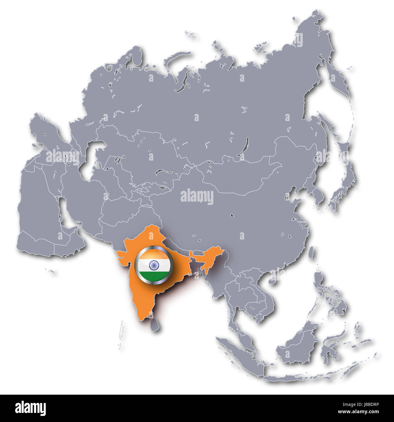 Asien Karte mit Indien Stockfoto