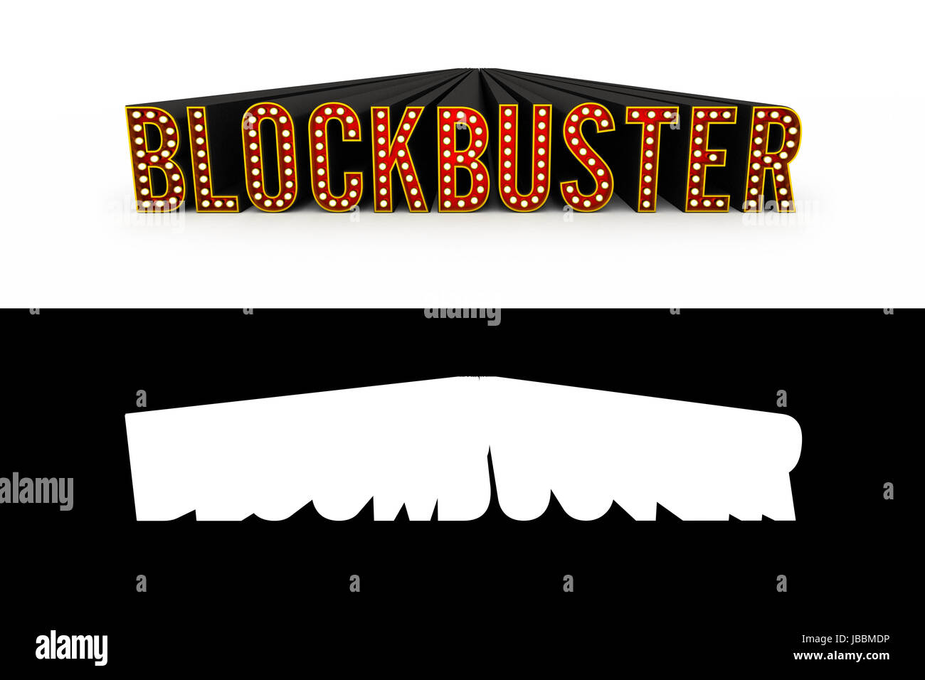 Typische Theater Stil Buchstaben das Wort Blockbuster mit alpha Map hinzugefügt für schnellen und einfachen Isolierung Stockfoto