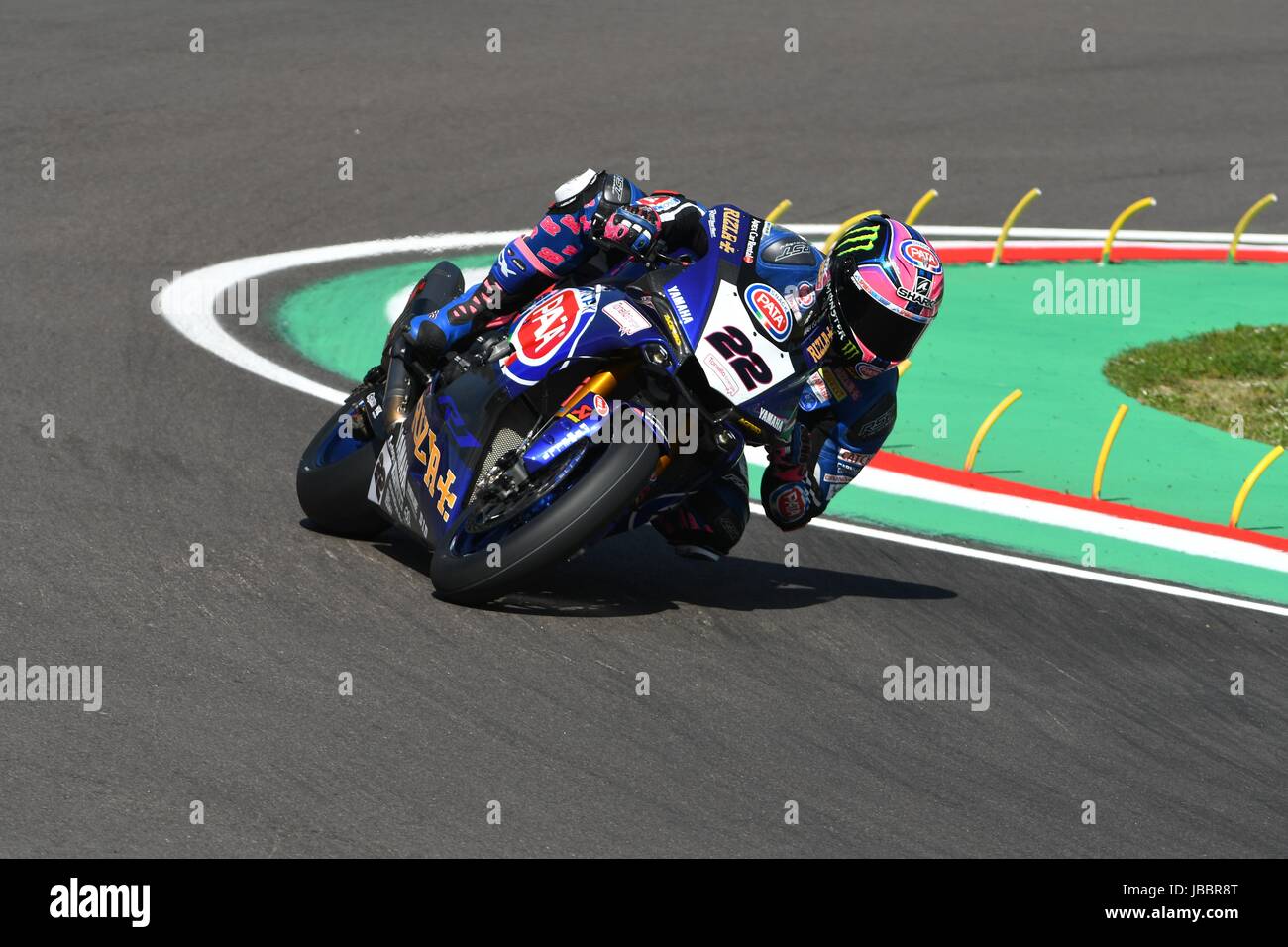 San Marino Italien - Mai 12: Alex Lowes GBR Yamaha YZF R1 Pata Yamaha Offizielle SBK Rizla, in Aktion während der Superbike Qualifying am Mai Stockfoto