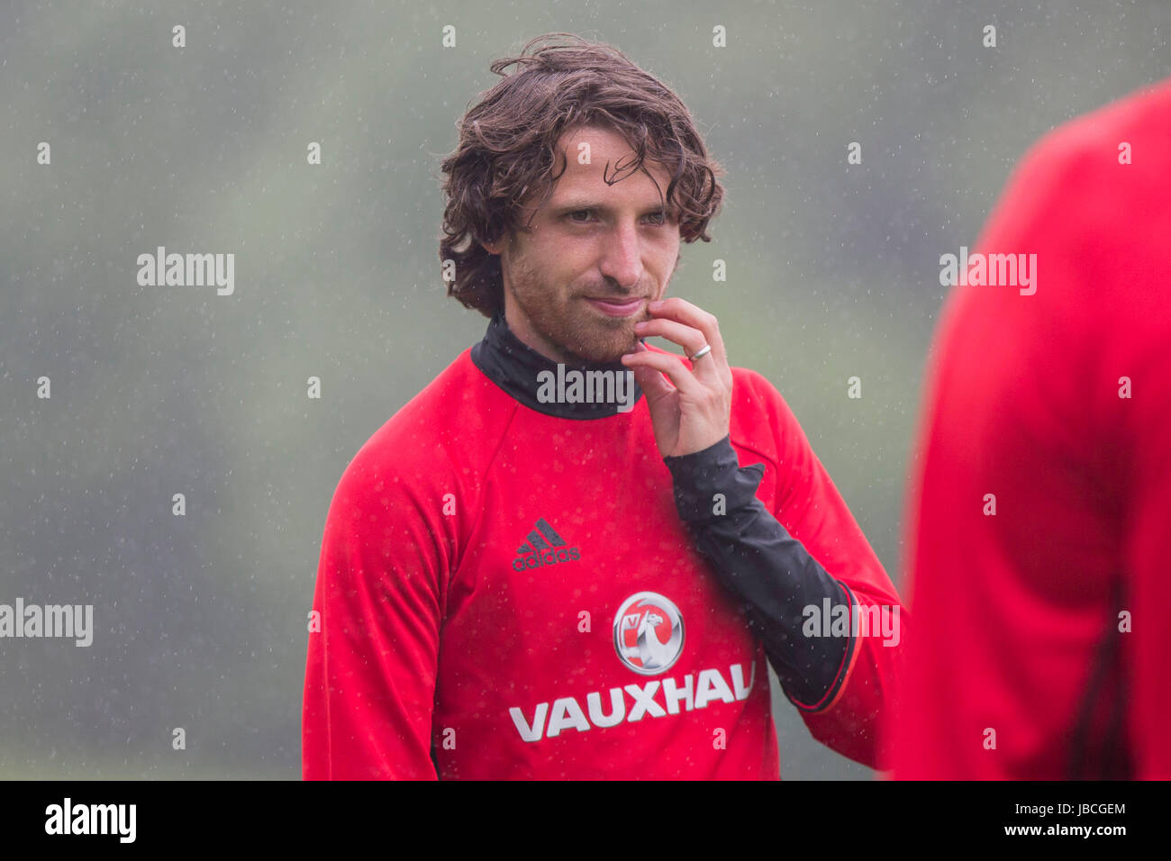 Hensol, Wales, UK. 10. Juni 2017. Joe Allen während Wales Nationalmannschaft Training im Vorfeld der Seite FIFA WM 2018 Qualifikation match gegen Serbien. Picture by Credit: Mark Hawkins/Alamy Live-Nachrichten Stockfoto