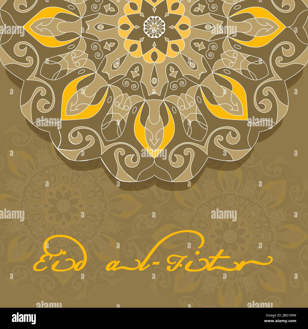 Illustration des Eid al-Fitr Grußkarte mit runden verzierten Mandala Ornament. Muslimischen Feiertag Hintergrundvorlage Stock Vektor