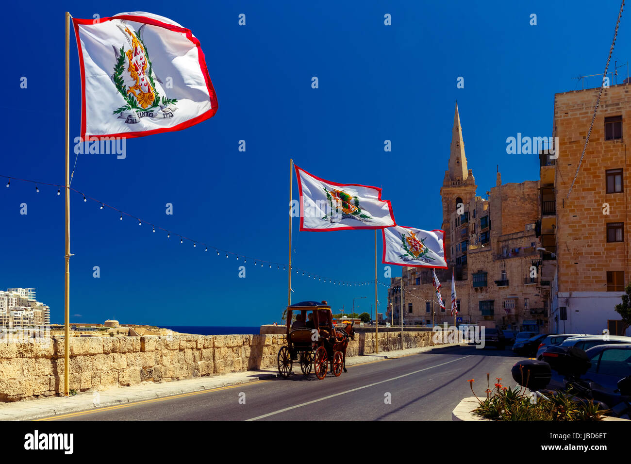 Dekorierte Straße in alte Stadt von Valletta, Malta Stockfoto