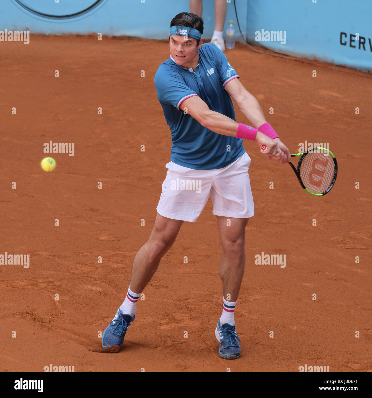 Milos Raonic von Kanada gegen Gilles Muller von Luxemburg tagsüber fünf Mutua Madrid Open Tennis auf La Caja Magica Featuring: Milos Raonic wo: Madrid, Spanien: 10. Mai 2017 Credit: Oscar Gonzalez/WENN.com Stockfoto