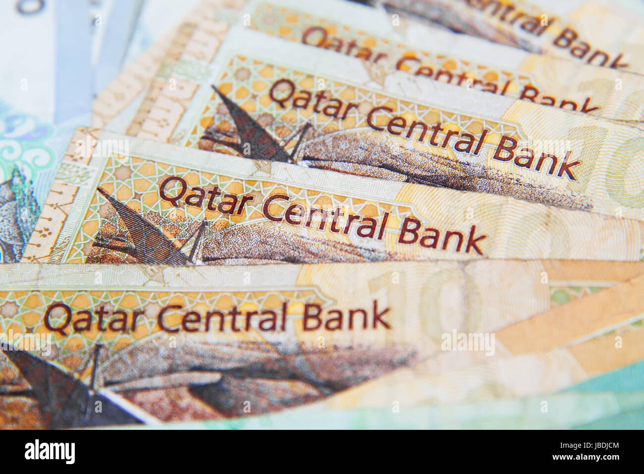 Katar Papierwährung, Rial, Nahaufnahme Stockfoto
