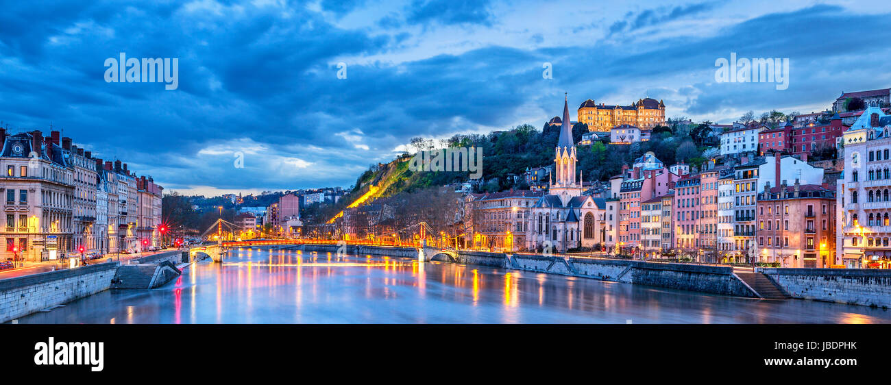 Der Saône in Lyon Stadt am Abend, Frankreich Stockfoto