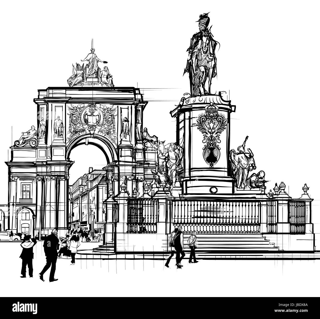 Portugal, Lissabon Commerce Quadrat - Vektor-illustration Stock Vektor