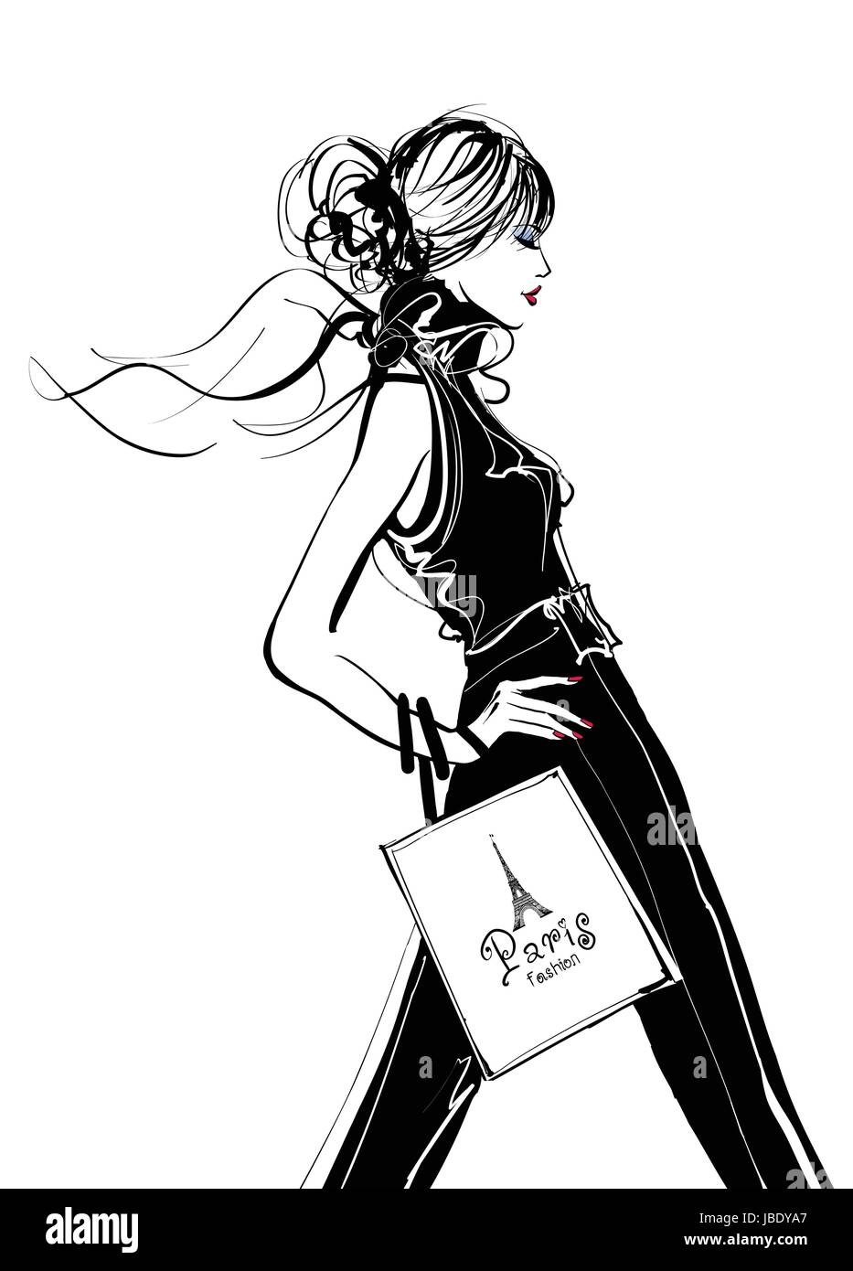 Hübsche Frau, shopping in Paris - Vektor-illustration Stock Vektor