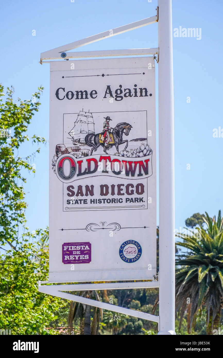Kommen Sie wieder Zeichen an San Diego Old Town - SAN DIEGO - Kalifornien Stockfoto