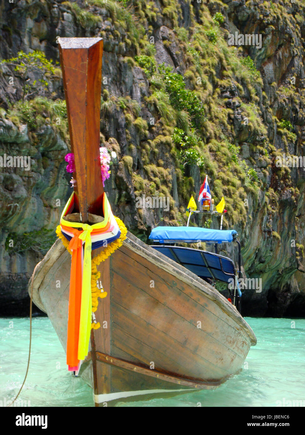 Long tail Boot, dekoriert, Ribbon, schöne, Schmuck, Ornament, harte longtailboat Stockfoto