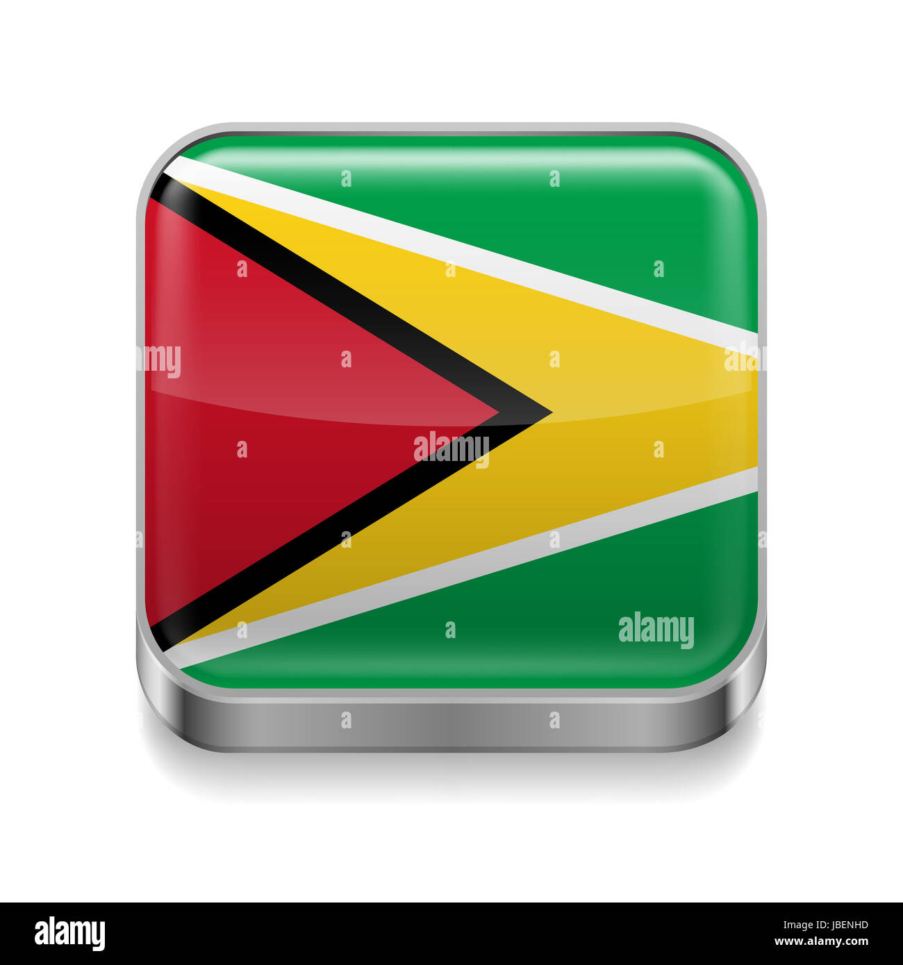 Metall Quadrat mit Guyana Flagge Farben Stockfoto