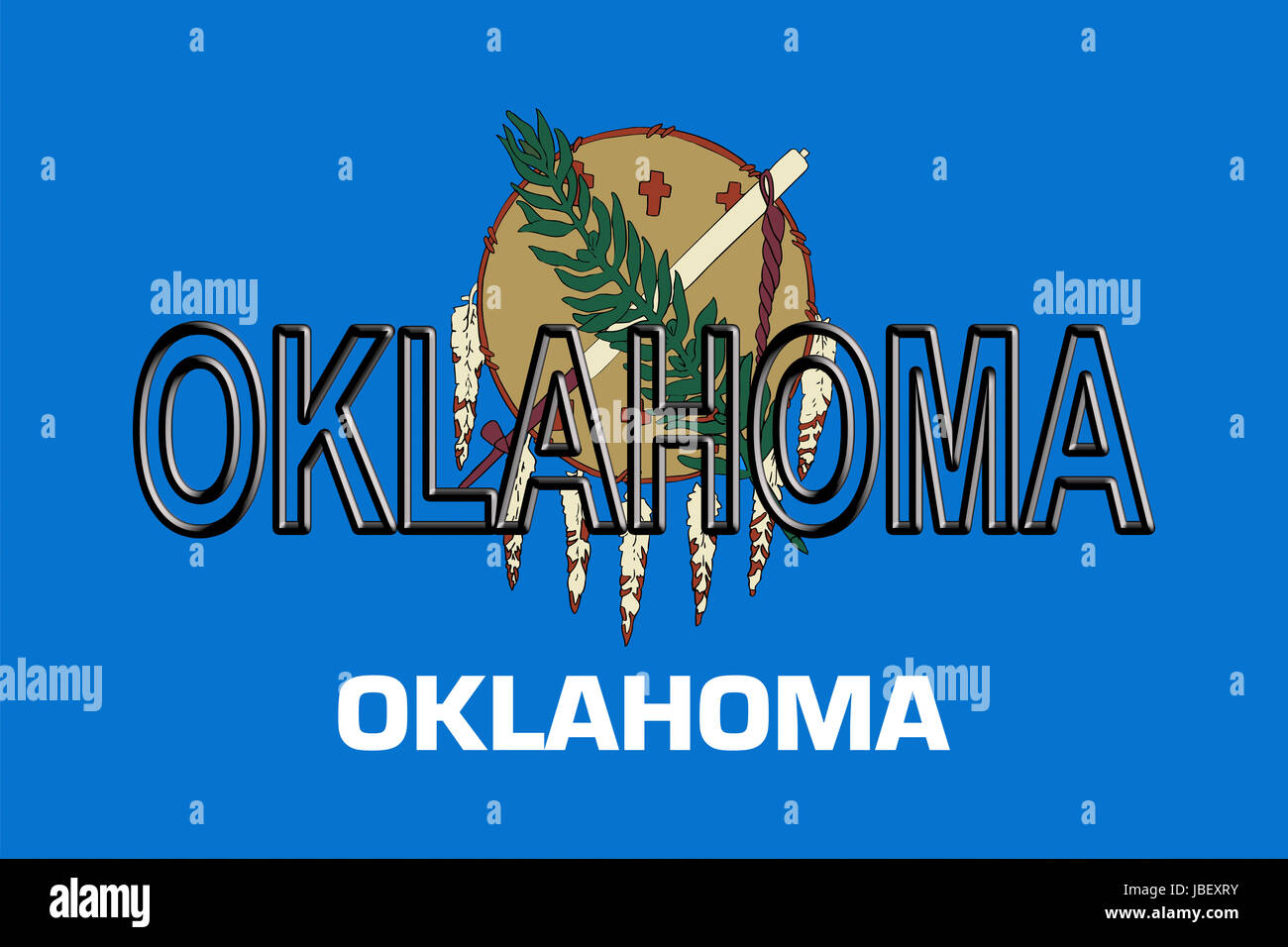 Abbildung der Flagge des Oklahomastate in Amerika mit dem Staat auf die Fahne geschrieben. Stockfoto