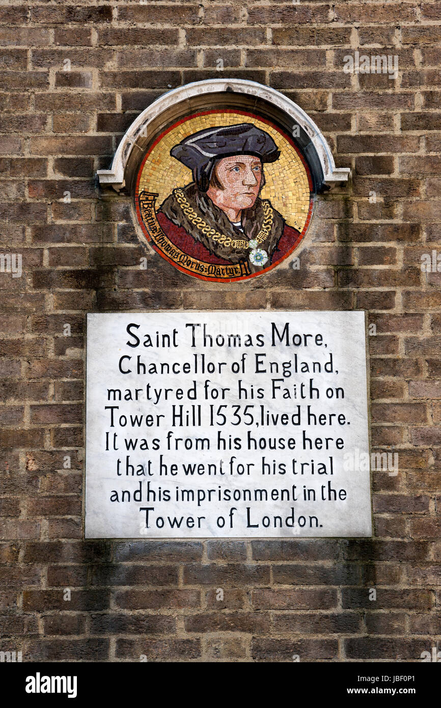 Thomas Morus-Portrait-Mosaik und Wand-Plakette, Allen Hall, Chelsea Stockfoto